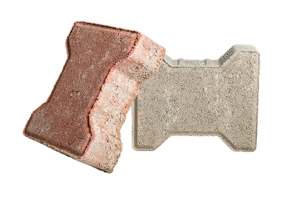 I-shape interlocking paving blocks in grey and red