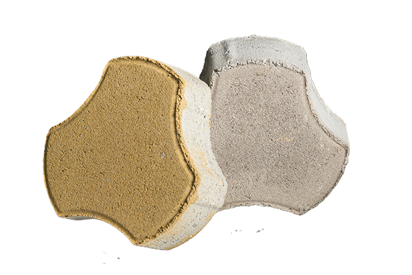 Camel foot interlocking paving blocks in grey and red